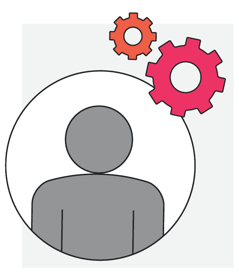 Illustration of a person icon with two cogs near their head, symbolizing problem-solving.