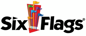 Another version of the Six Flags amusement park logo with colorful flags.