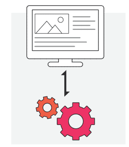 Icon depicting a website with gears underneath, symbolizing support and maintenance.