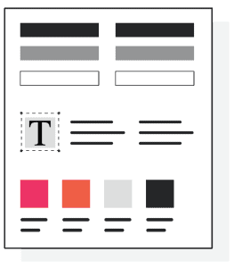 Wireframe illustrating a basic web page layout with placeholders for text, images, and a color palette for design choices.